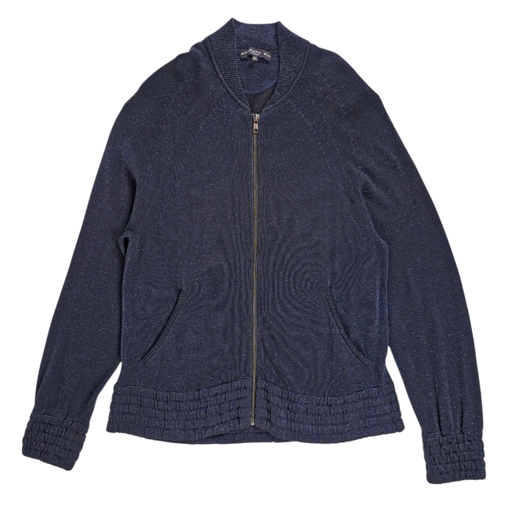Barbara Bui Full Zip Cardigan Sweater Women's XS Metallic Navy Blue Lightweight